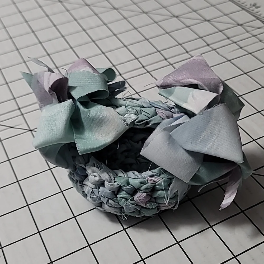Braided Fabric Basket with Bows on‎ Handle,  handmade item